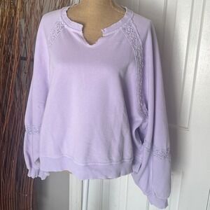 Aerie Lavender Lace Inset Raglan Sweatshirt Cottagecore Athleisure NWT